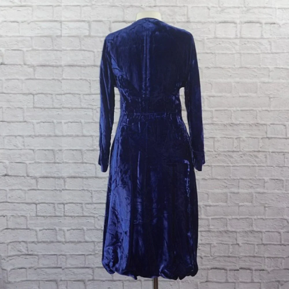Vintage 70s Halston Bergdorf Goodman Midnight Navy Crushed Velvet Wrap Dress - Picture 2 of 10